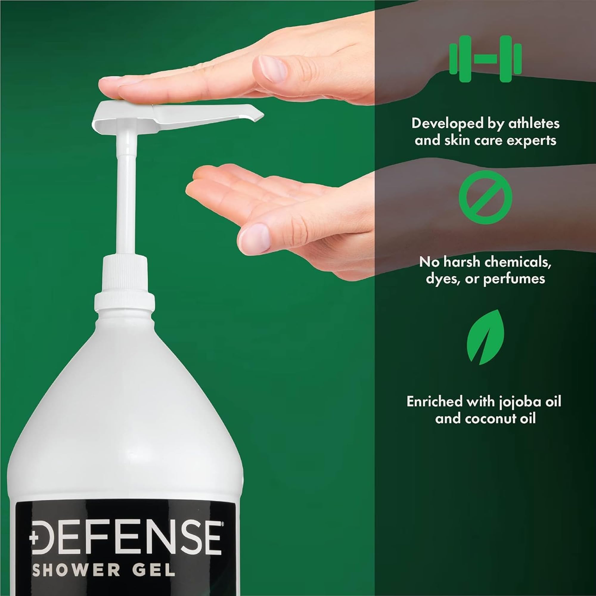 Defense Soap Peppermint Body Wash creamy gel texture with moisturizing coconut and jojoba oils.