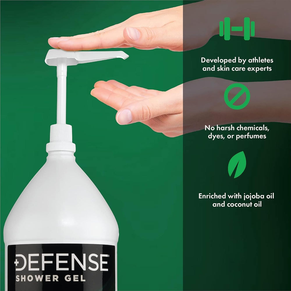 Defense Soap Peppermint Body Wash creamy gel texture with moisturizing coconut and jojoba oils.