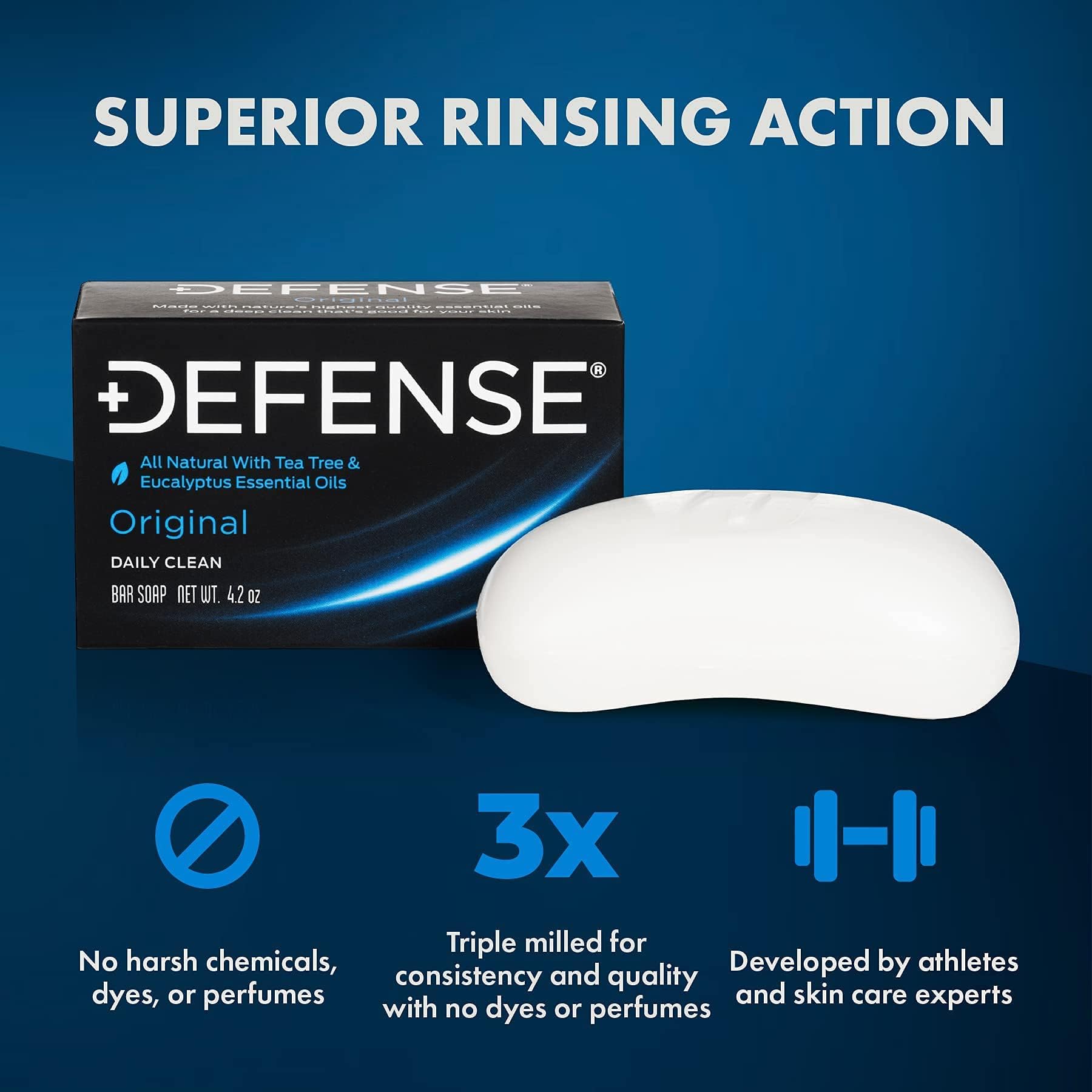 Defense Soap tea tree bar at sink after workouts for quick cleansing