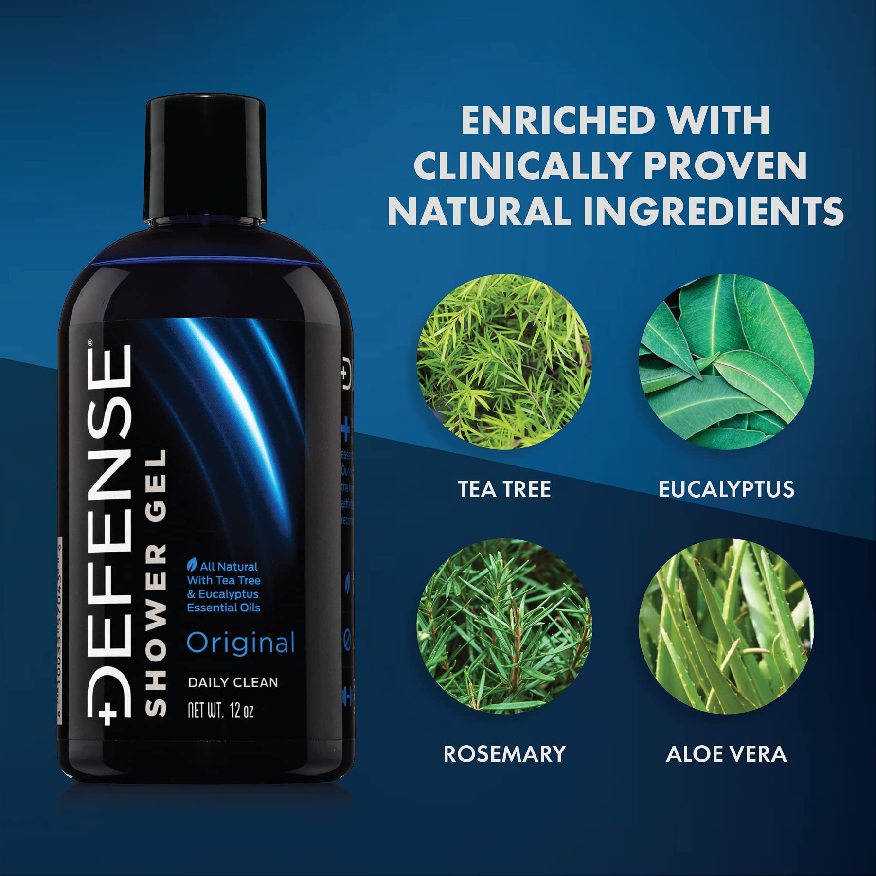 Defense Soap Tea Tree Body Wash back view shows packaging and 12 oz bottle design.