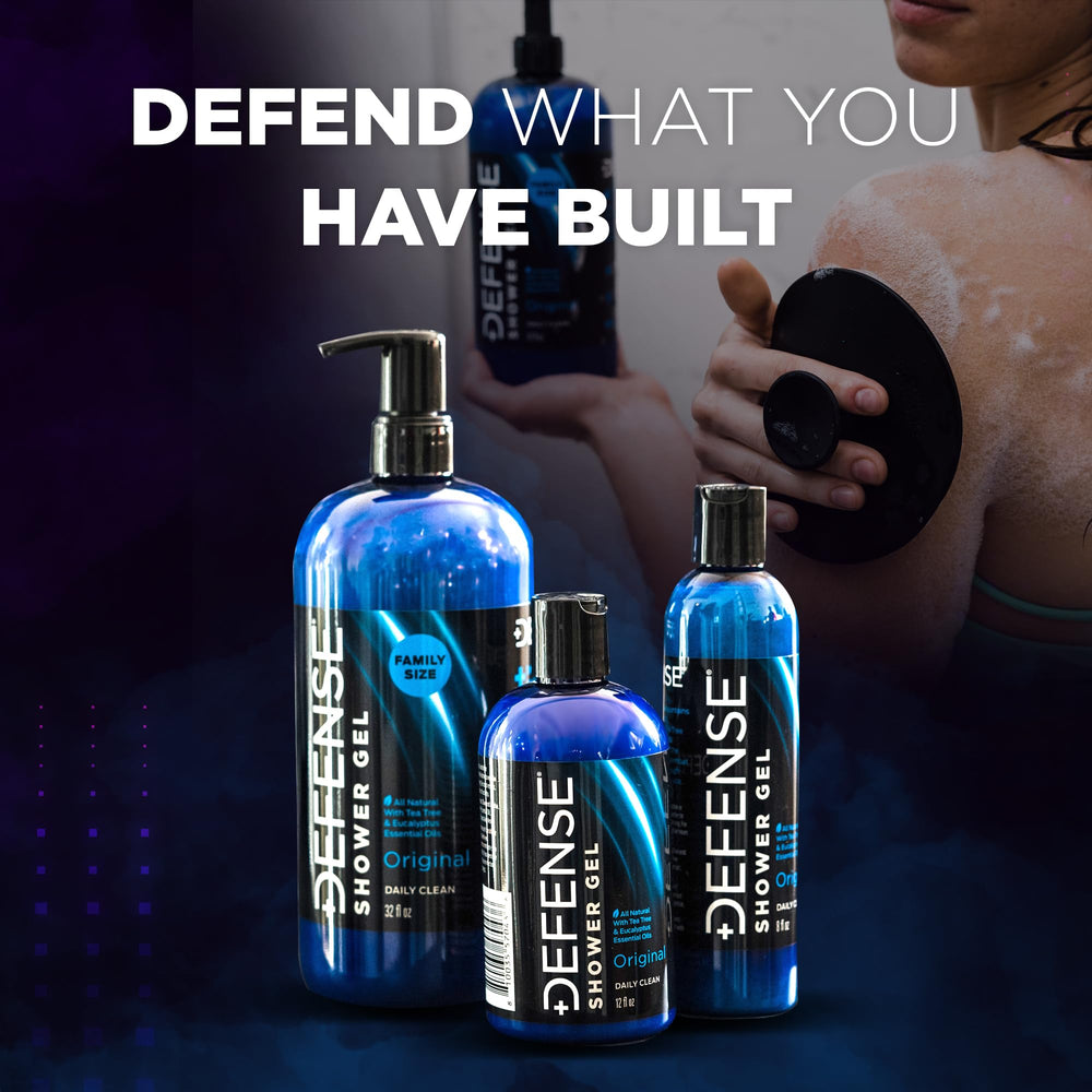 Rich lather from Defense Soap Tea Tree Body Wash being poured during shower.