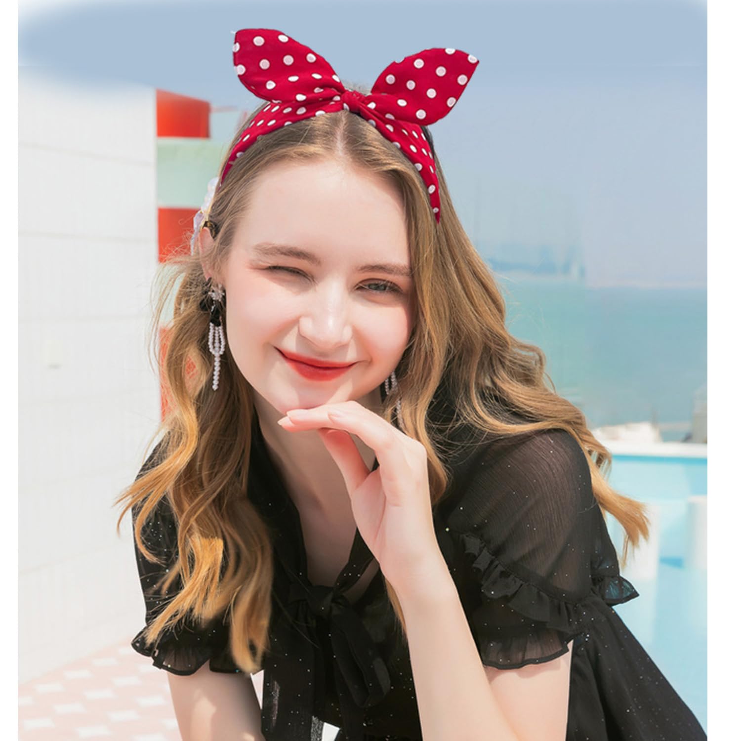 Deghew polka dot headband completes coordinated fashion looks