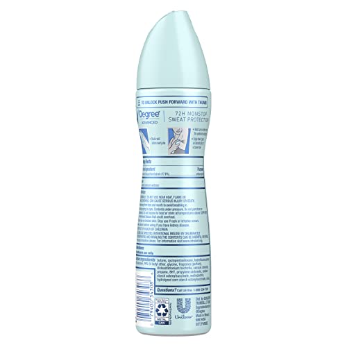 Degree Advanced Shower Clean spray nozzle illustrating instant-dry feel after application.