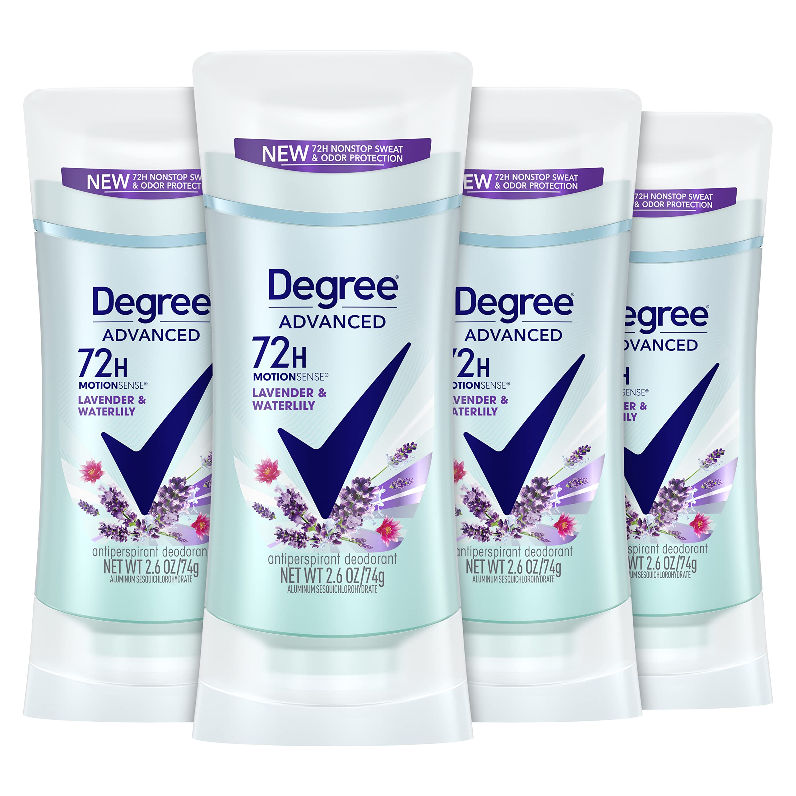 Degree Lavender and Waterlily antiperspirant bottle for all-day freshness.