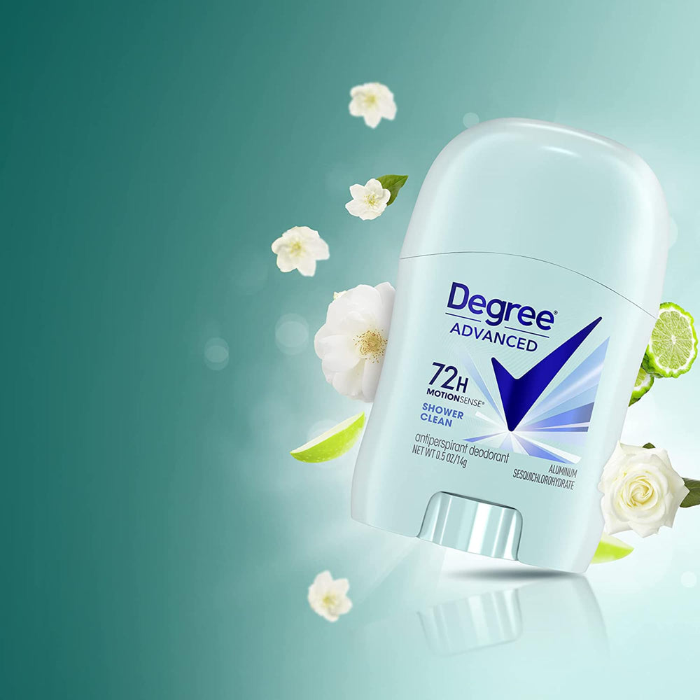 Degree Antiperspirant mini-stick on-the-go usage suggests reliable daily protection.
