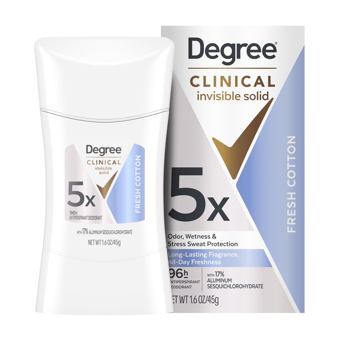 Degree clínico sólido invisible: protección 96 horas y aroma fresco a algodón