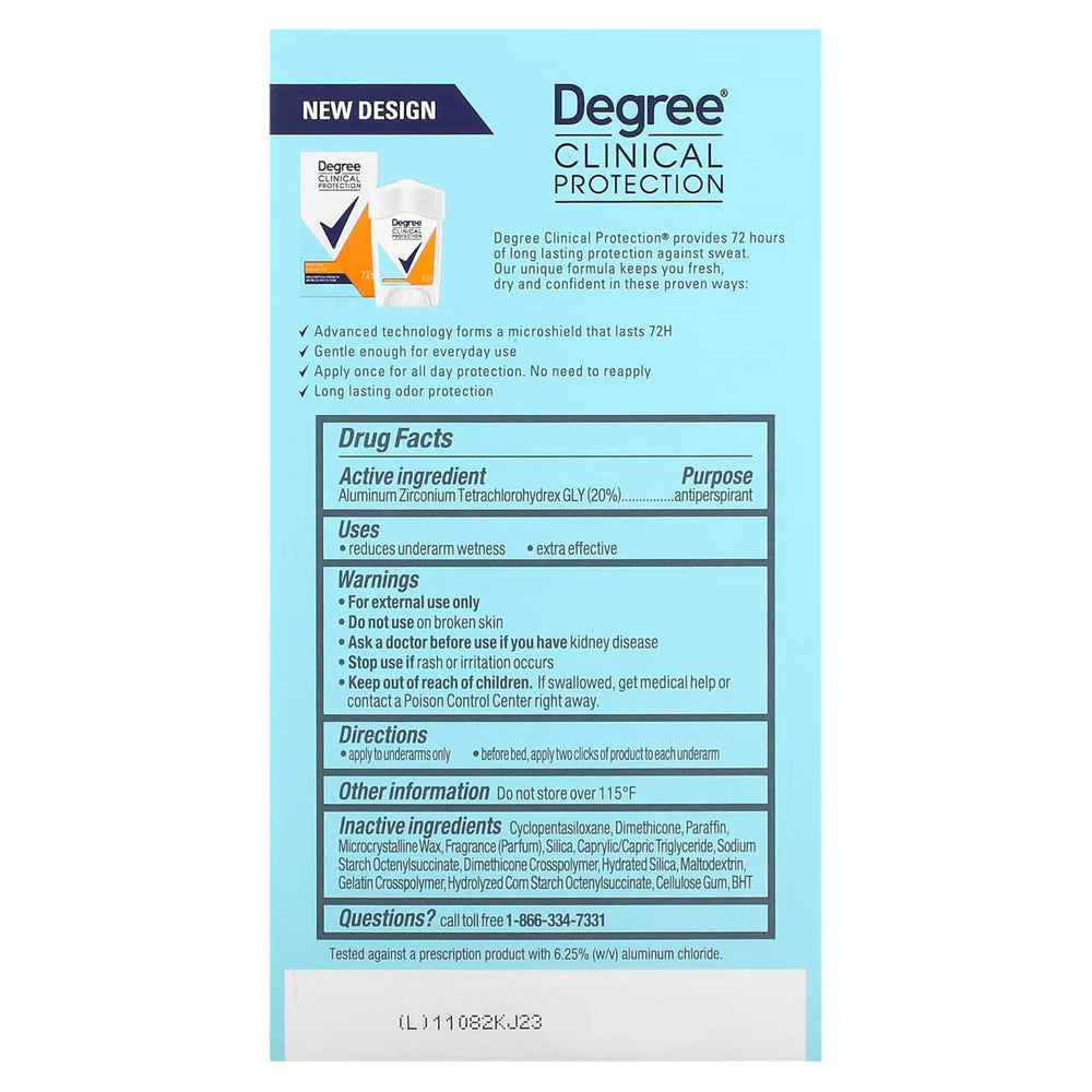 Degree Clinical Protection odor control claim in daytime light