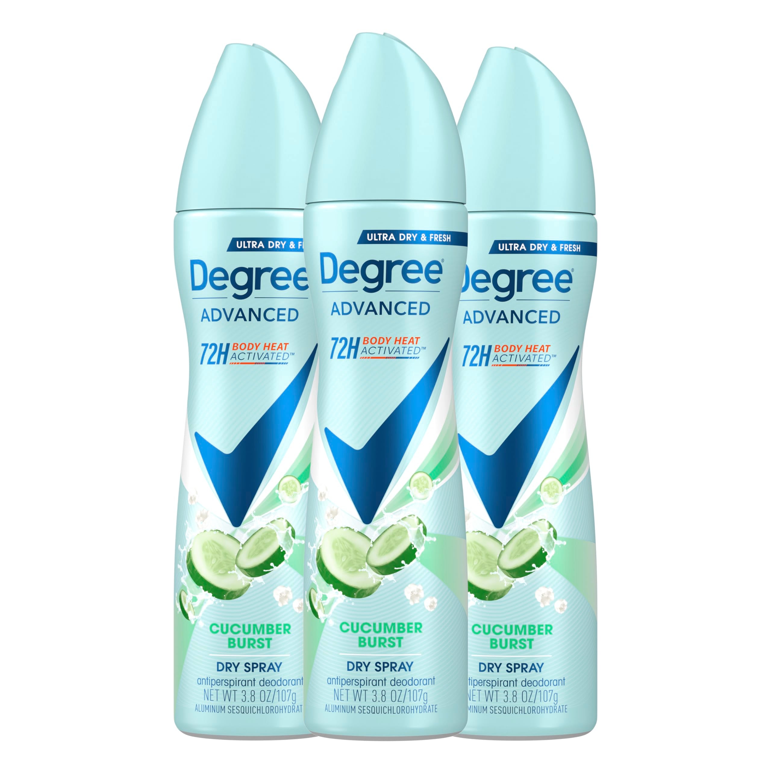 Degree Cucumber Burst desodorante en lata, protección duradera para días activos.