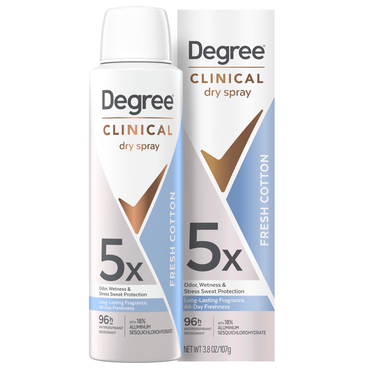 Degree desodorante seco en aerosol, aroma Algodón Fresco, uso diario.