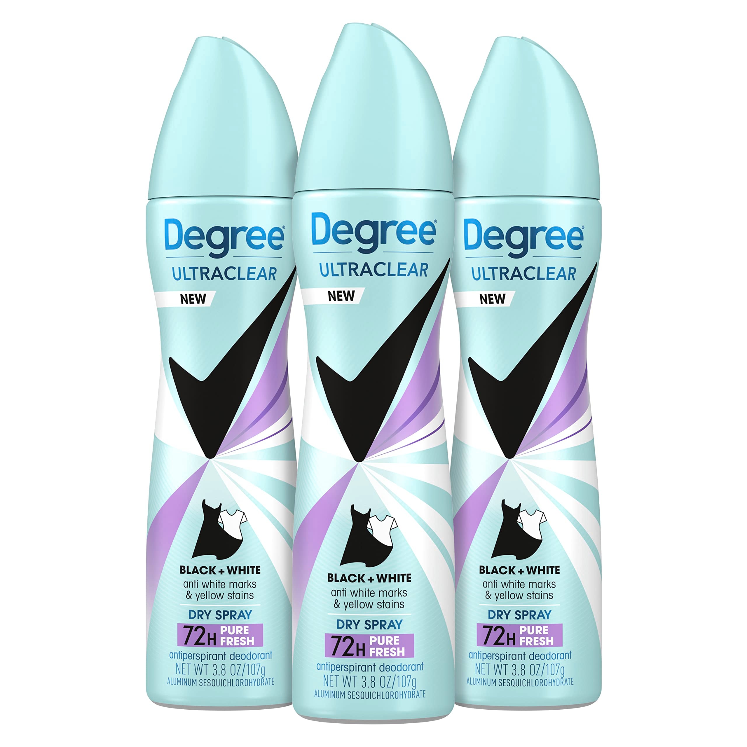 Degree desodorante spray seco puro fresco, botella visible para uso diario y proteccion.