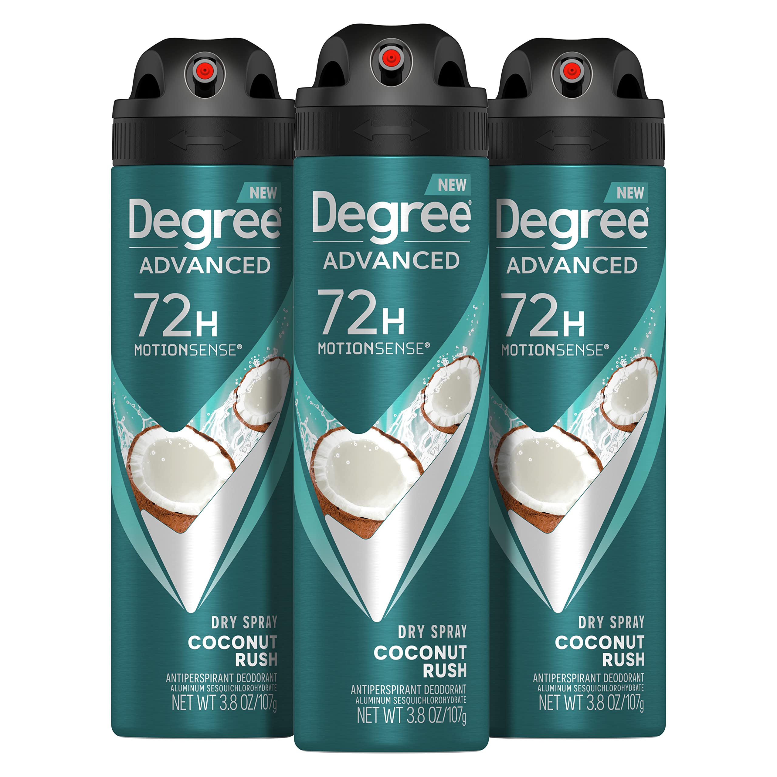 Degree Men Coconut Rush spray seco para protección diaria de sudor y olor