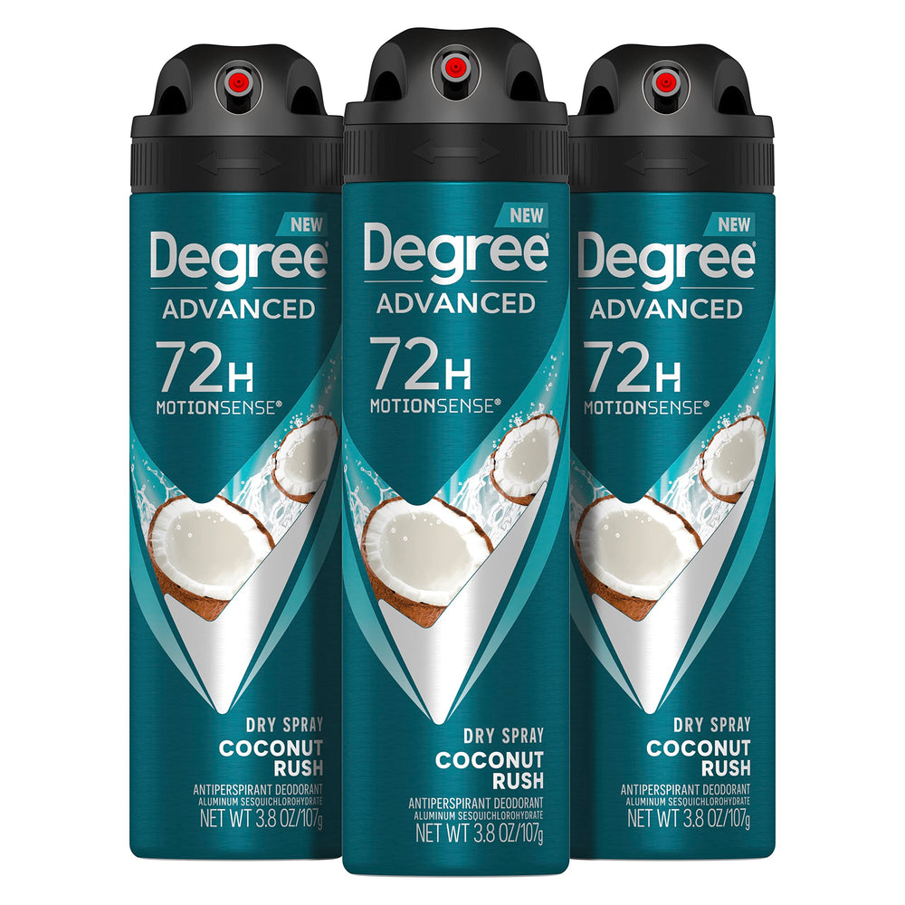 Degree Men Coconut Rush spray seco para protección diaria de sudor y olor