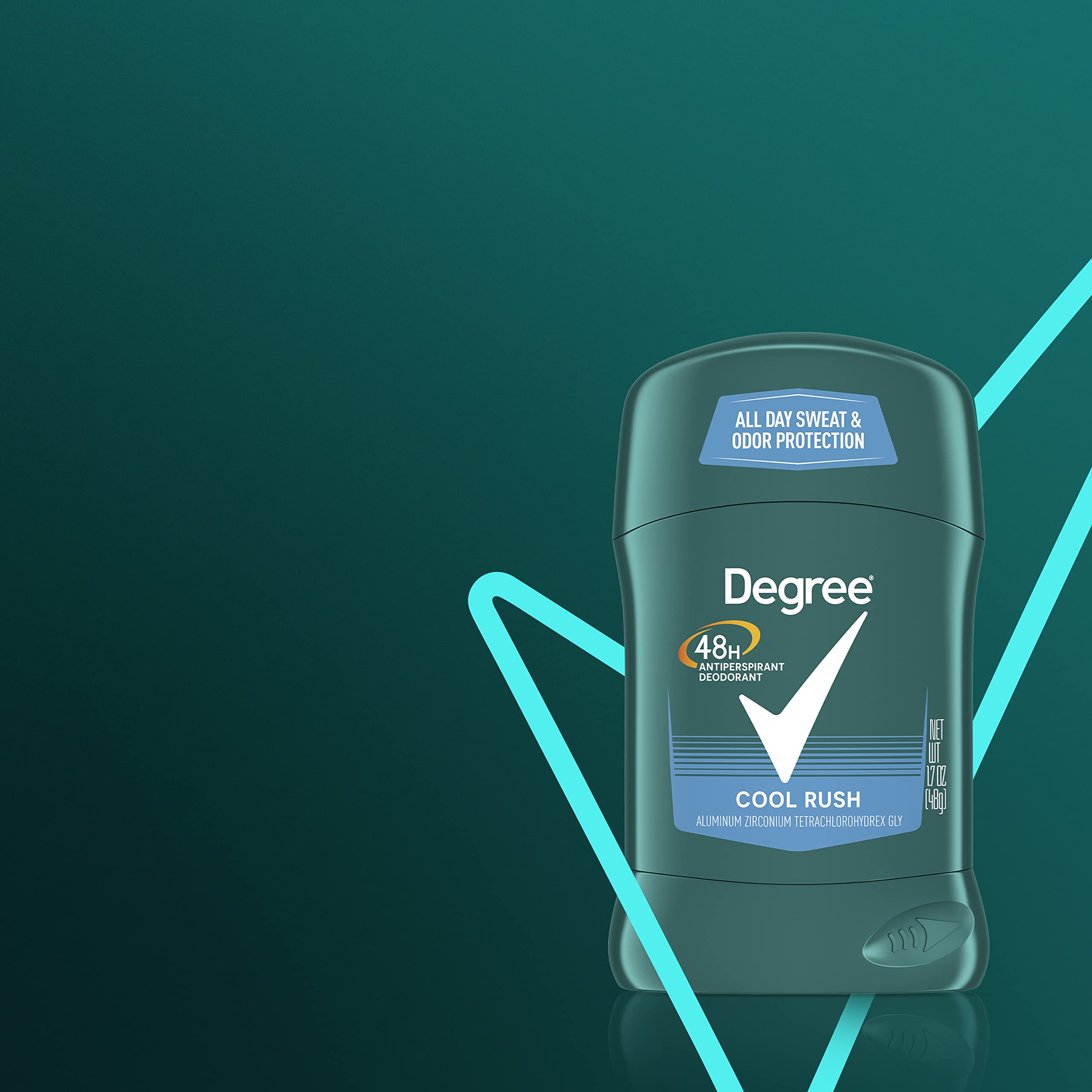 Degree Men Cool Rush twelve-pack box communicates long-term supply.