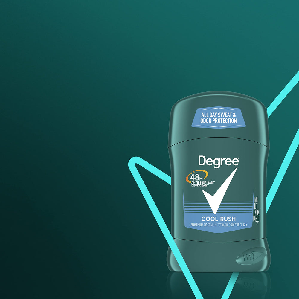 Degree Men Cool Rush twelve-pack box communicates long-term supply.