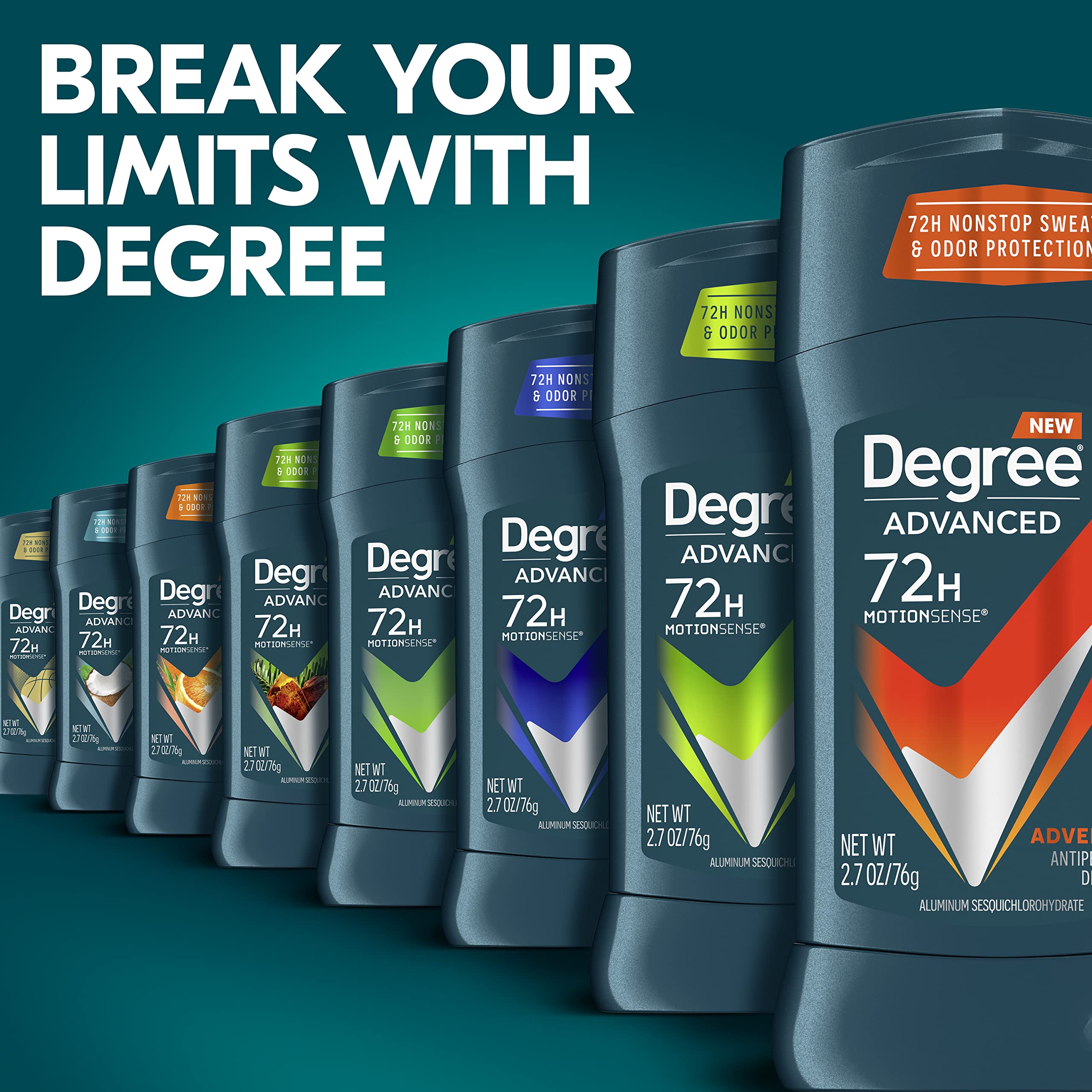 Protección 72 horas con Degree Men Adventure para días activos.
