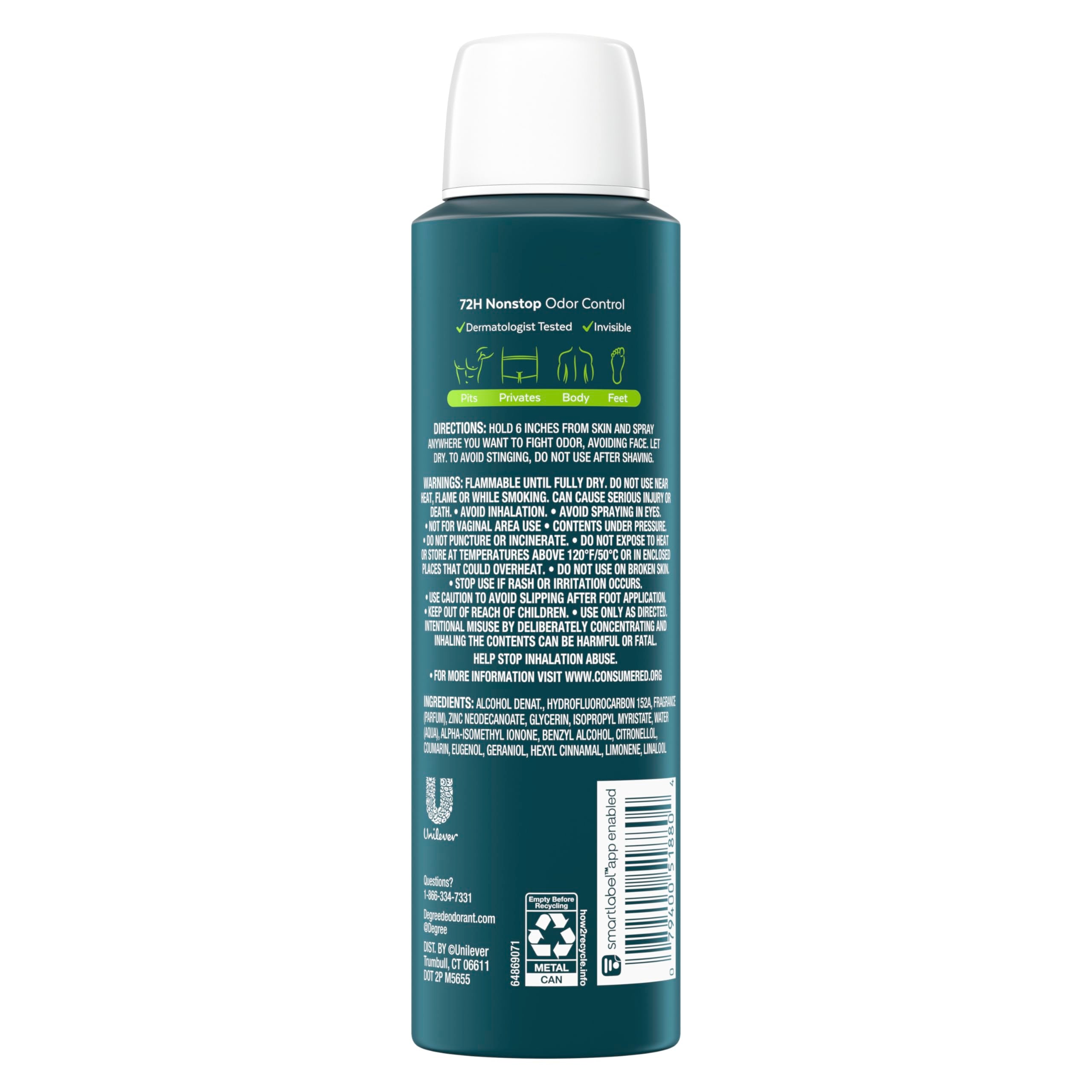 Degree Men desodorante corporal spray para zonas íntimas, sensación cómoda y protección prolongada.