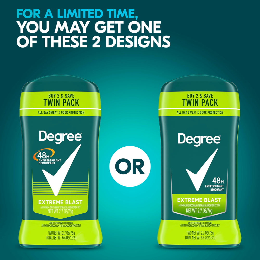 Degree Men Extreme Blast graphic emphasizes fresh citrus scent for all-day confidence