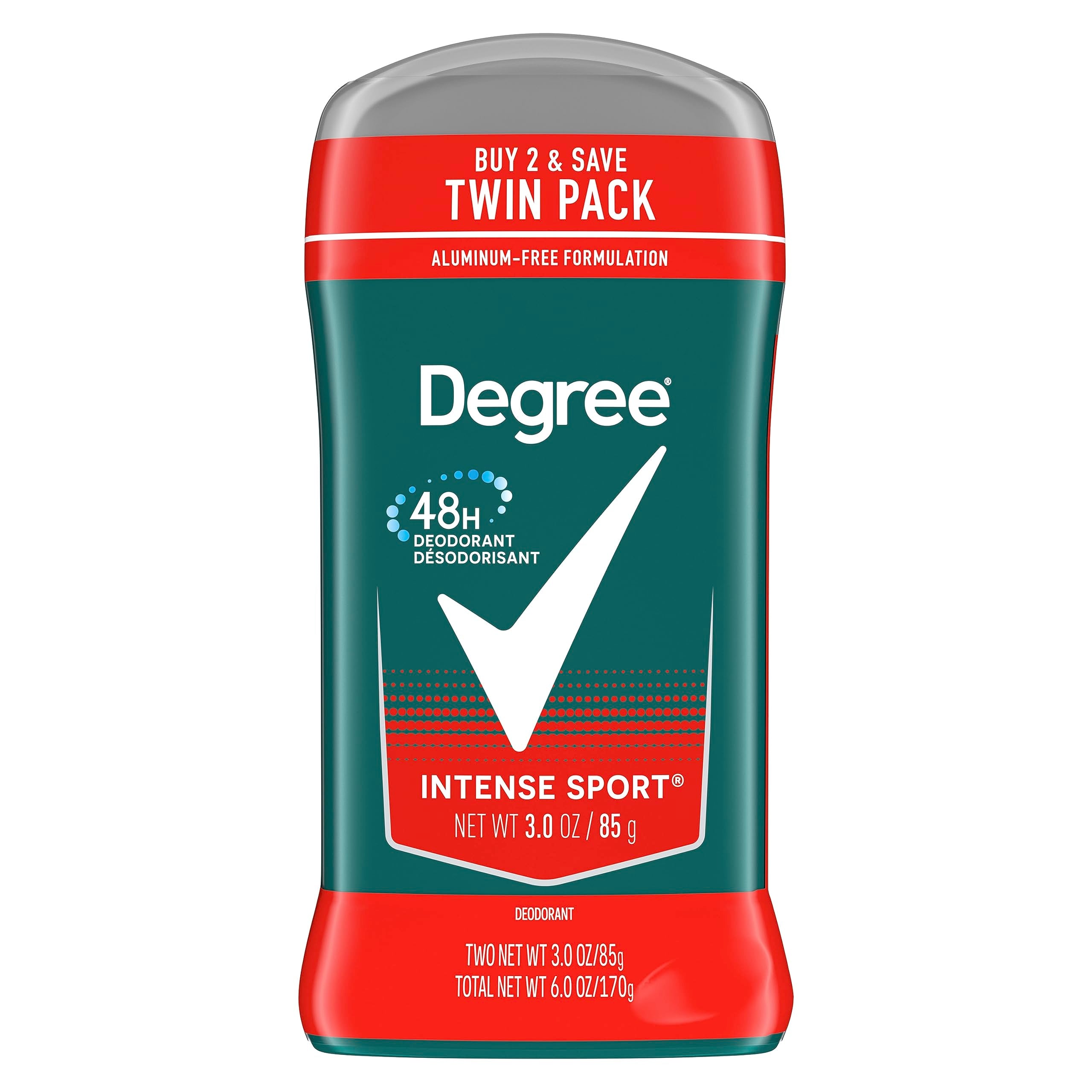 Degree Men Intense Sport deodorant stick two-pack for daily use and lasting freshness.