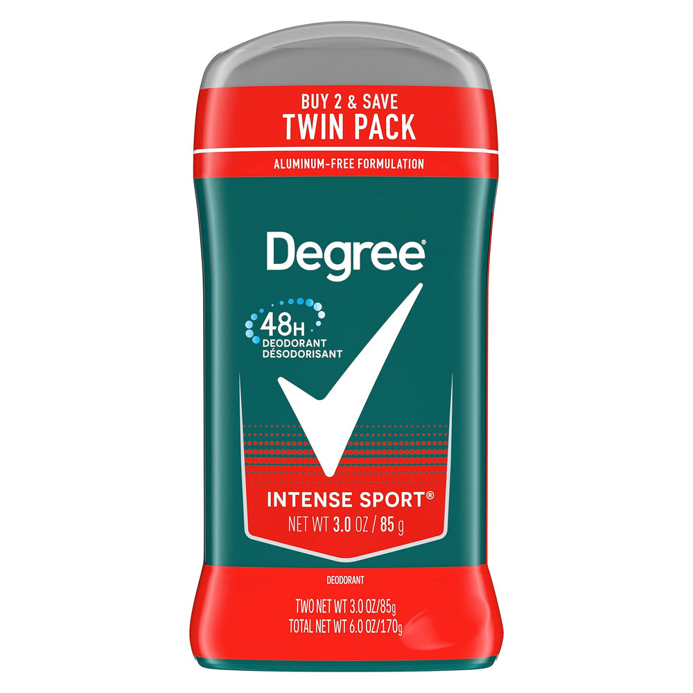 Degree Men Intense Sport deodorant stick two-pack for daily use and lasting freshness.