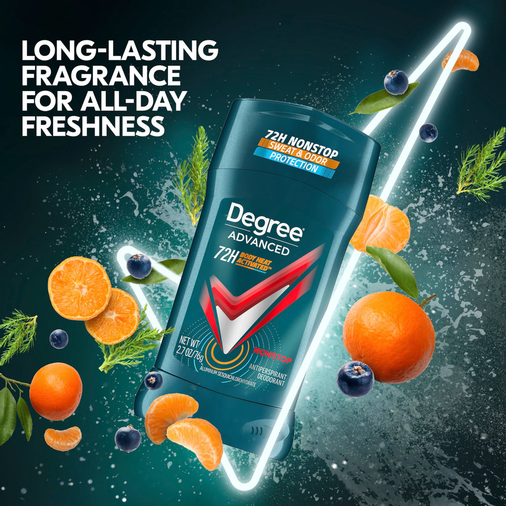 Aroma mandarina y enebro en Degree Men Nonstop para energía