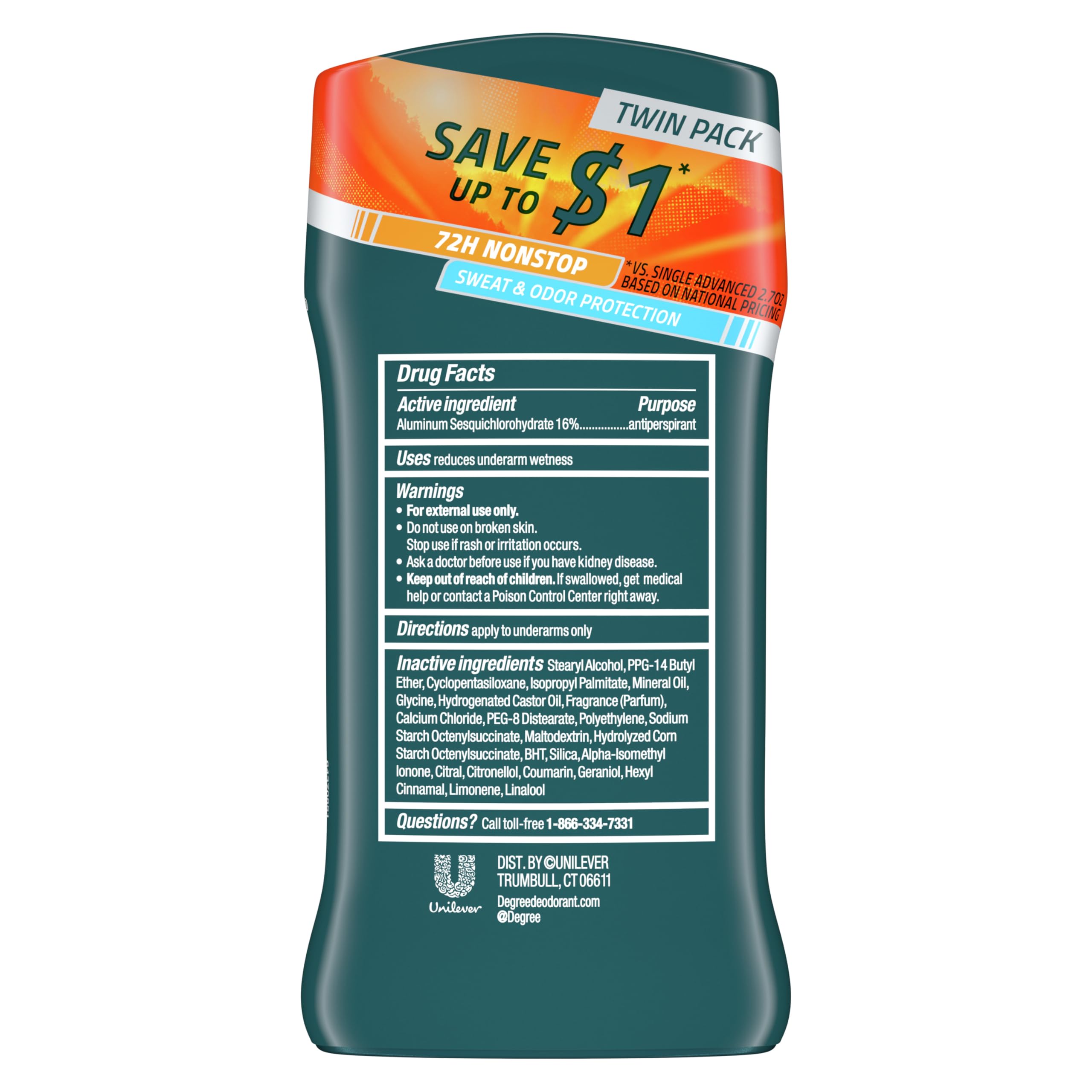 Degree Men Advanced Protection Cool Rush pack dos, opción conveniente para uso diario.