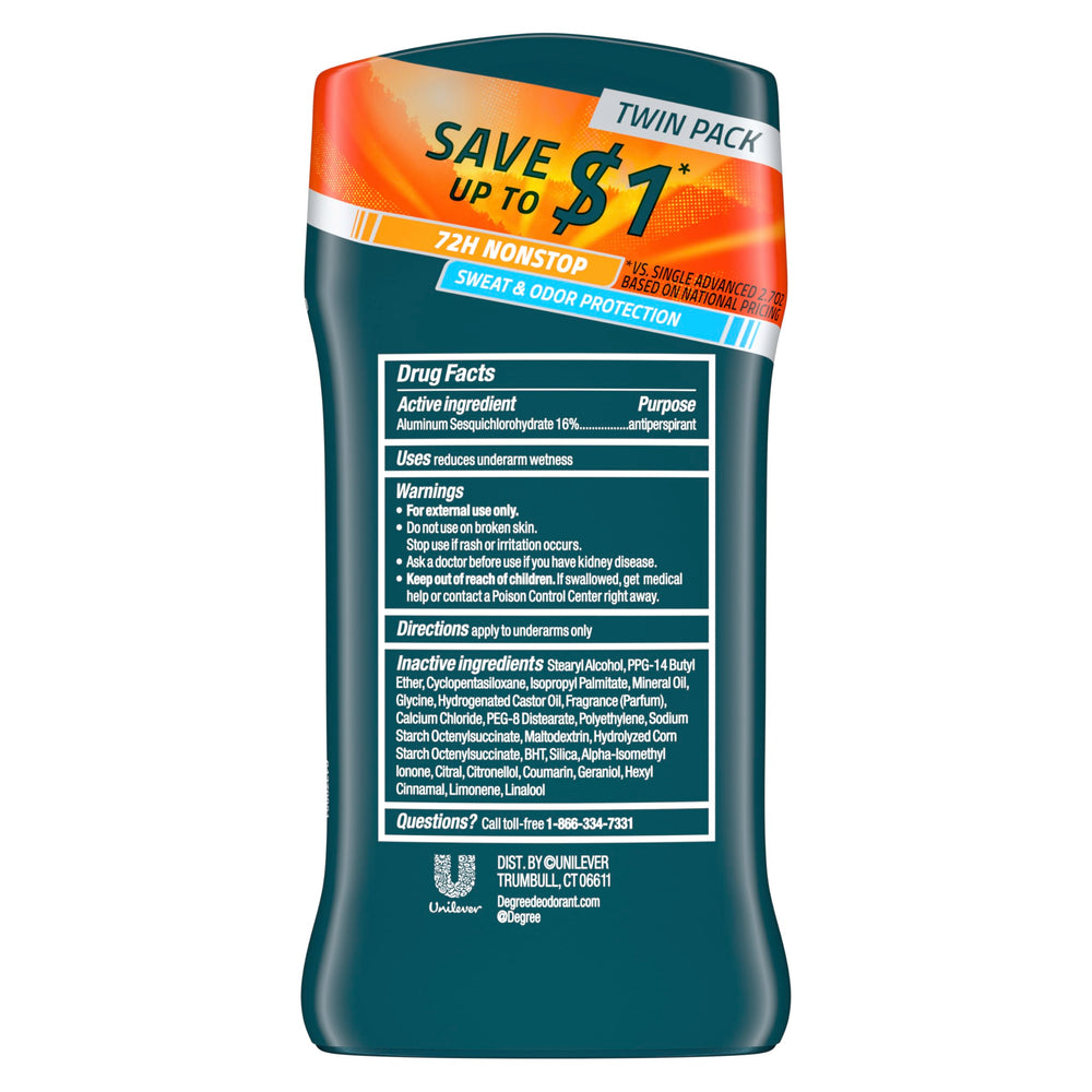 Degree Men Advanced Protection Cool Rush pack dos, opción conveniente para uso diario.