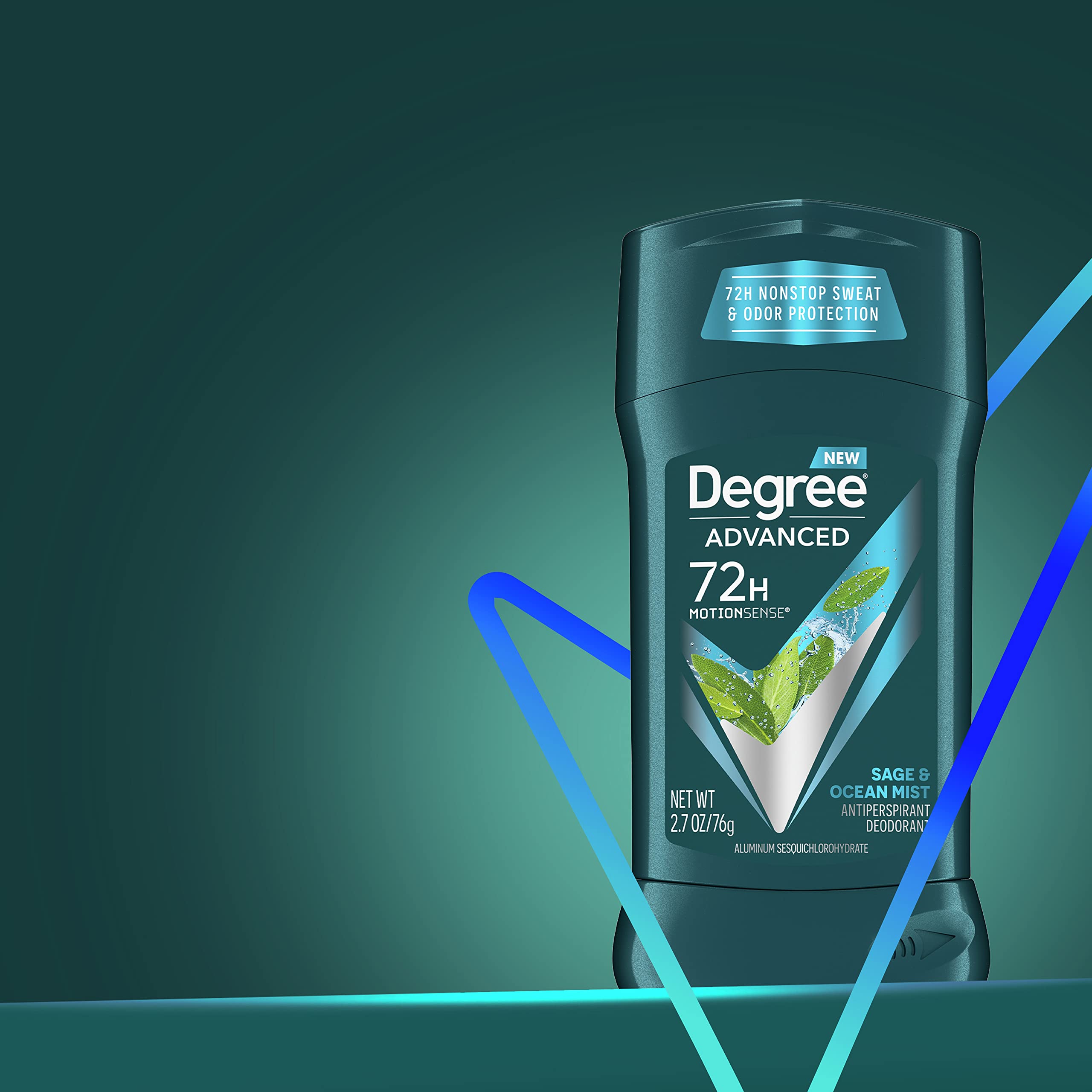 Label detail of Degree Men Sage & Ocean Mist with active protection notes.