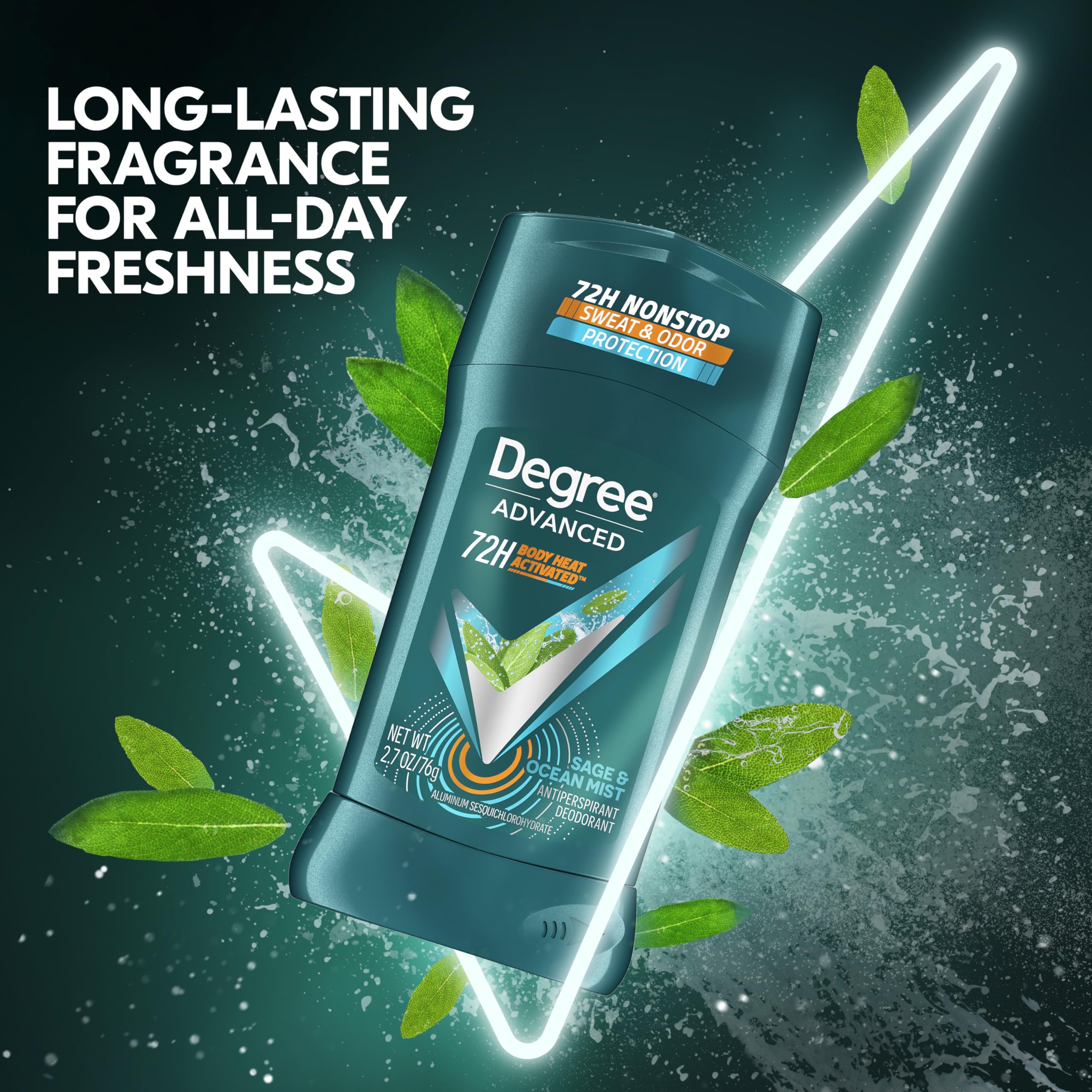 Degree Men Sage & Ocean Mist packaging box highlights eco-friendly design.