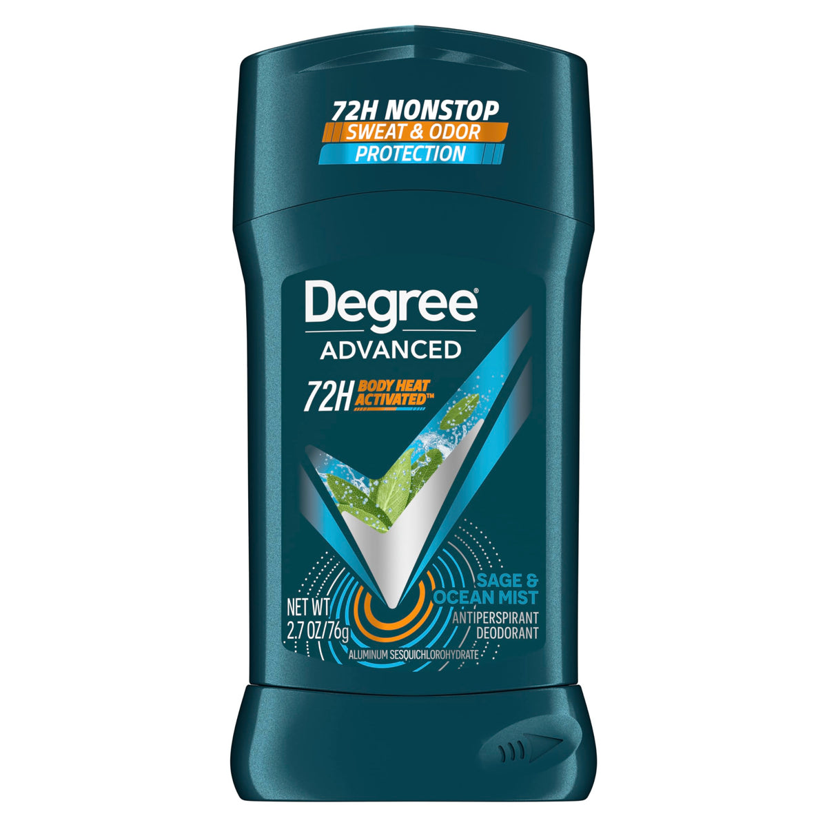 Degree Men Sage & Ocean Mist stick front view for all-day protection.