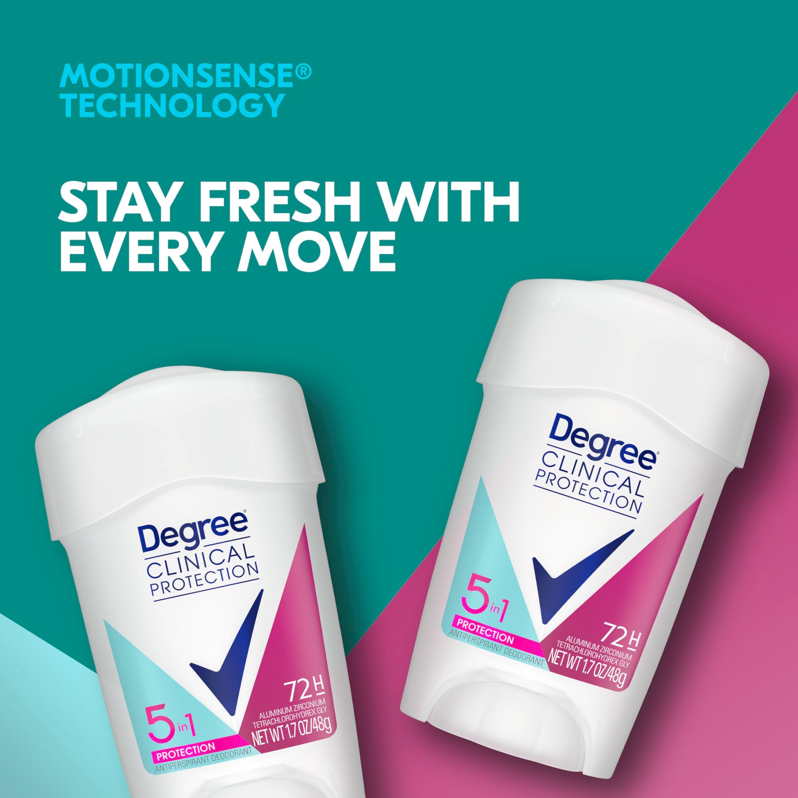 Degree MotionSense technology activation releases fragrance with movement for continuous freshness.