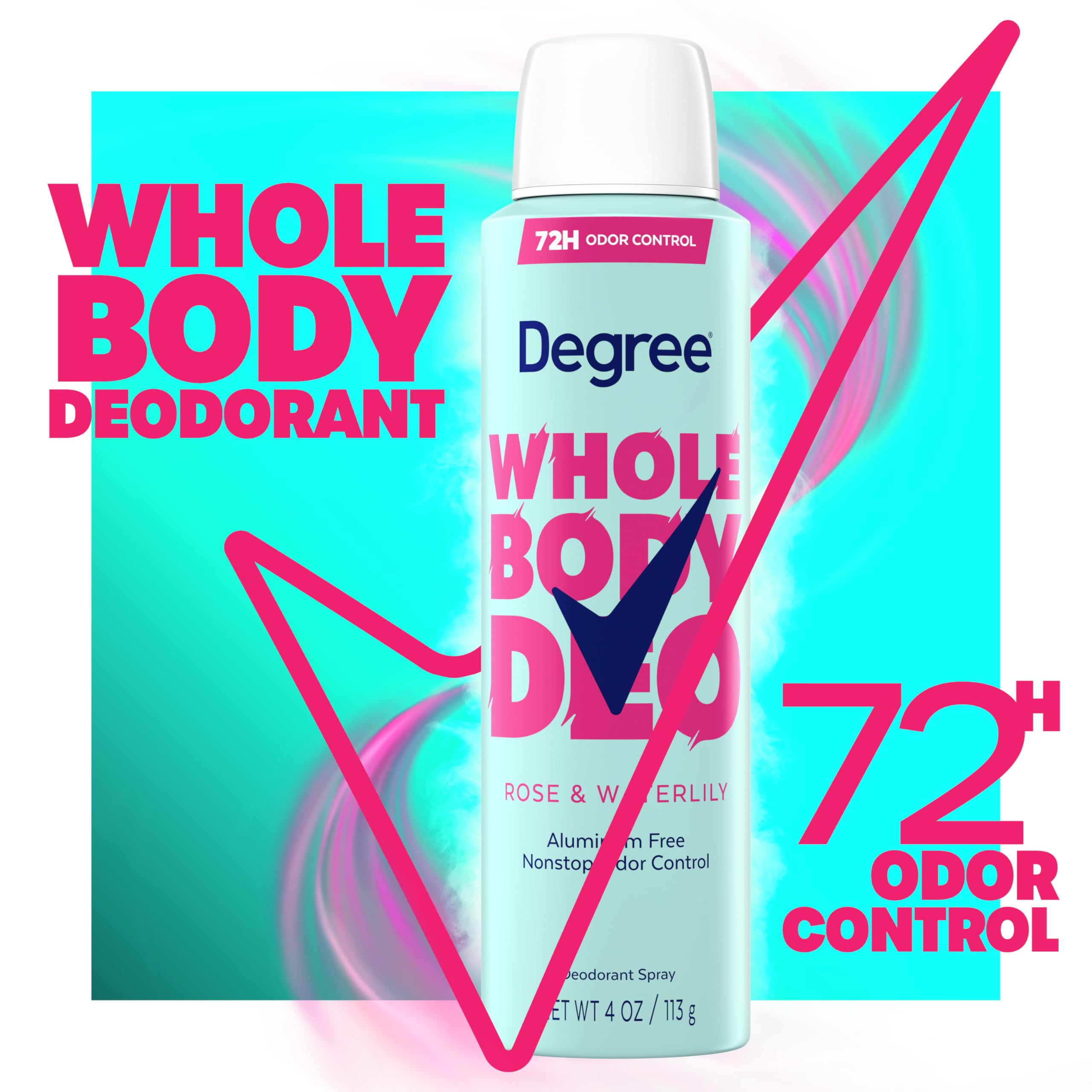 Degree para mujer desodorante corporal rosas-loto, spray para axilas, uso diario.