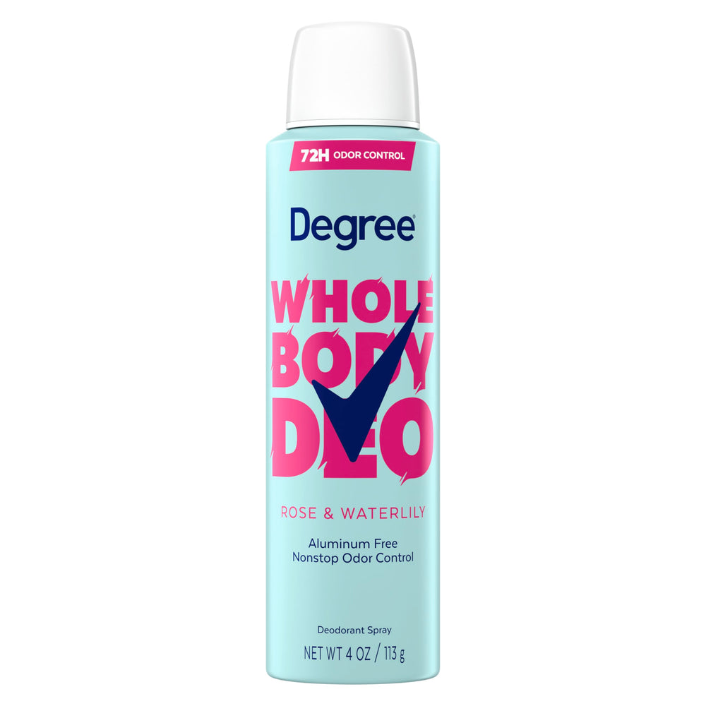 Degree para mujer desodorante corporal rosas-loto en botella, fragancia fresca todo el día.