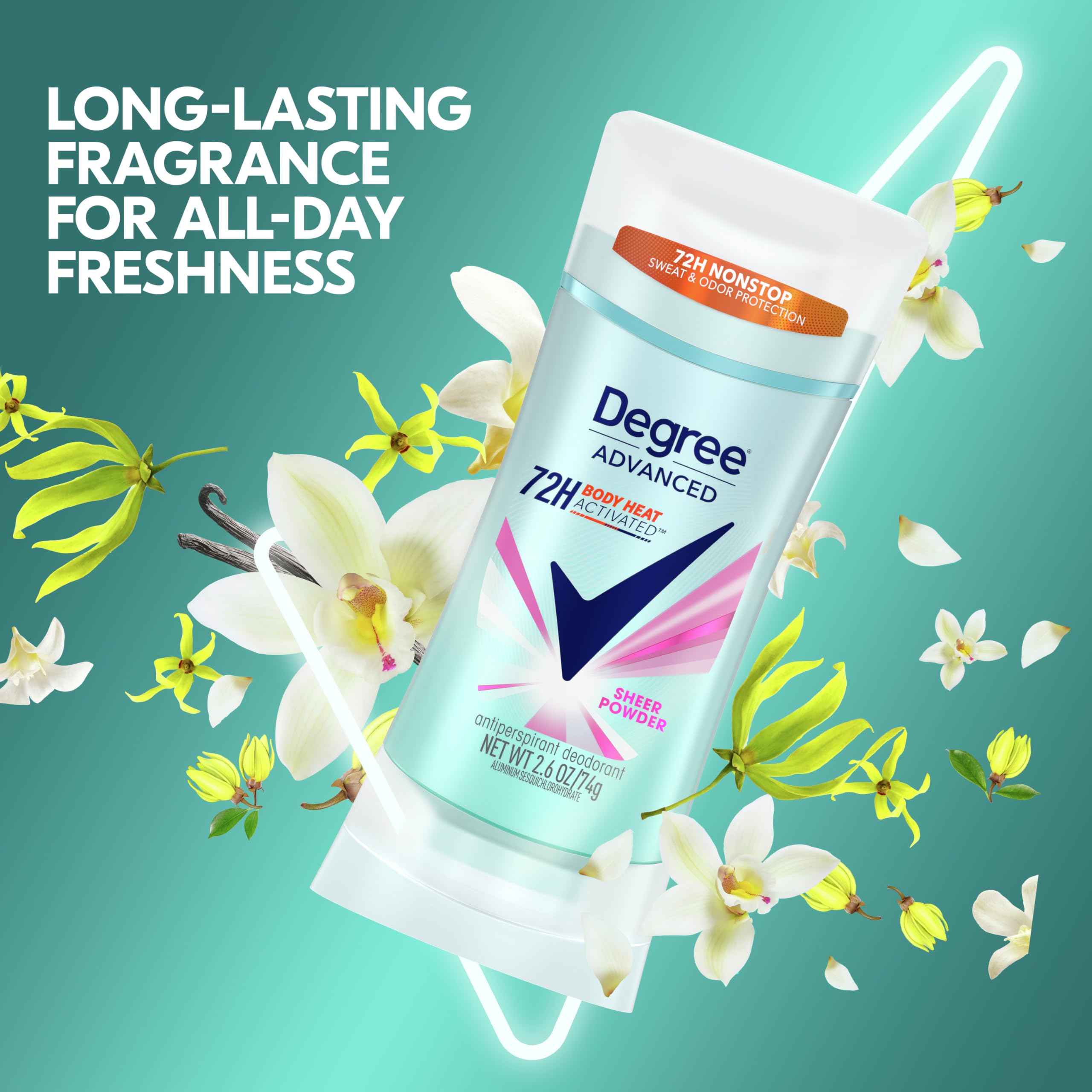 Degree Sheer Powder Advanced Protection in motion showing fragrance release.