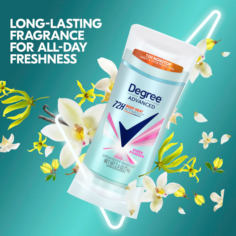 Degree Sheer Powder Advanced Protection in motion showing fragrance release.