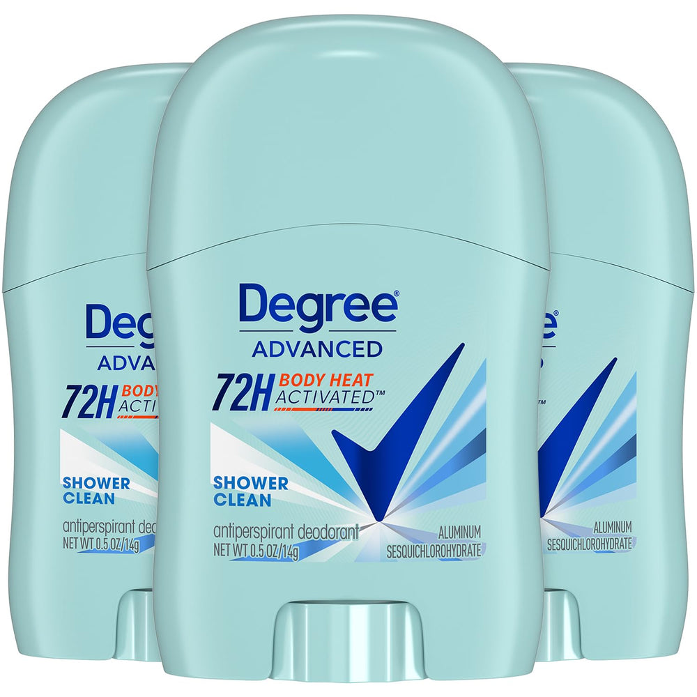 Degree Shower Clean 3-pack packaging shown for travel-friendly freshness