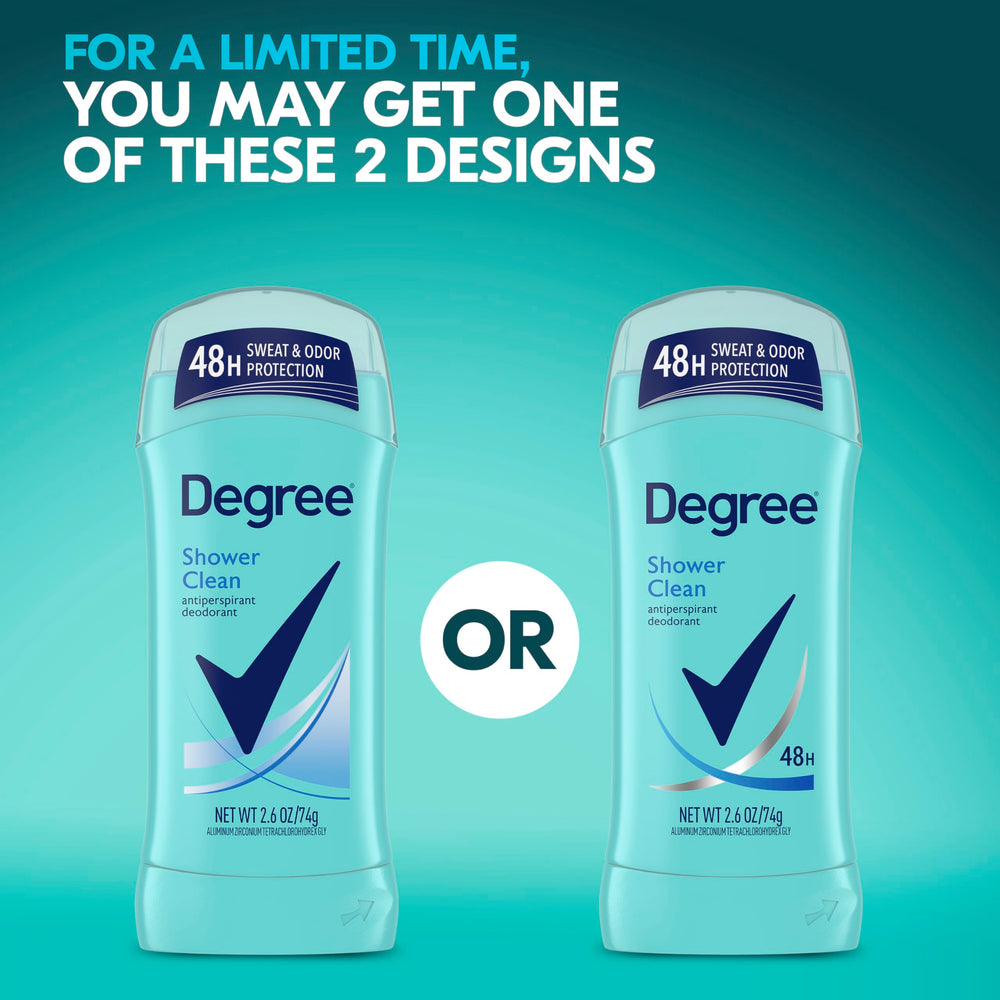 Degree Shower Clean 48-hour protection label emphasizing extended odor control