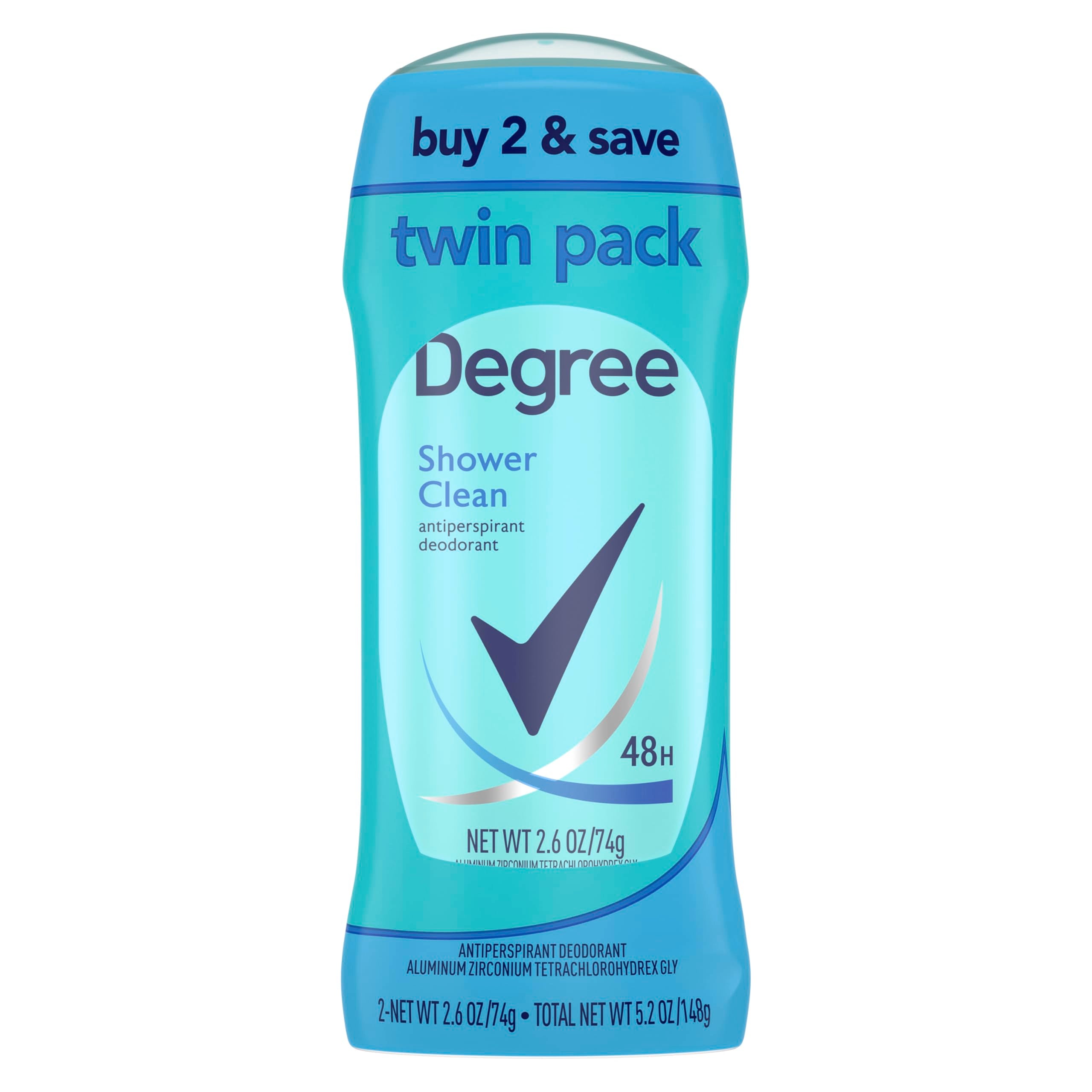Degree Shower Clean bottle front view signaling up to 48-hour protection