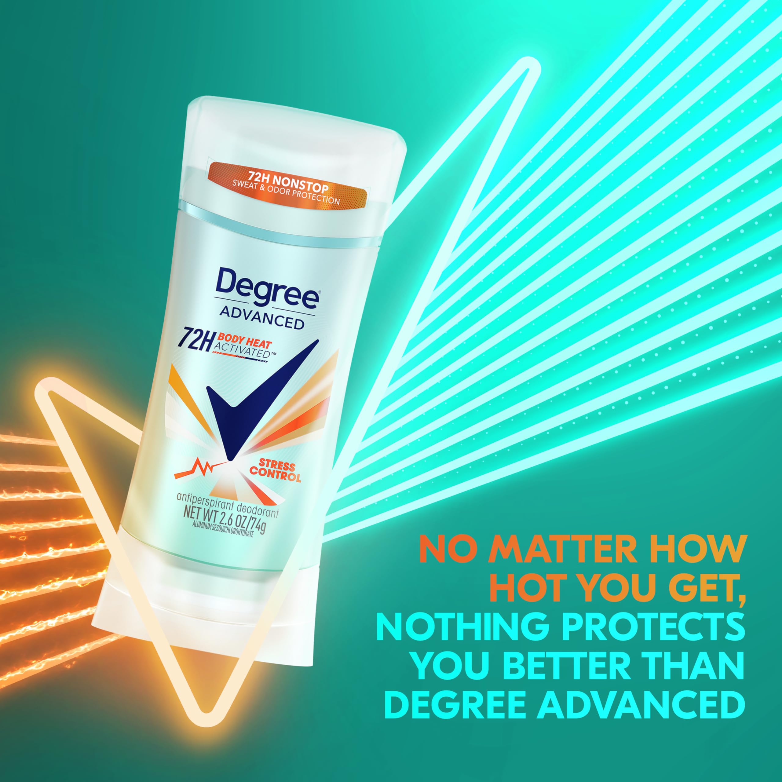 Degree Stress Control anti-perspirant apply action shows quick swipe for active lifestyles.