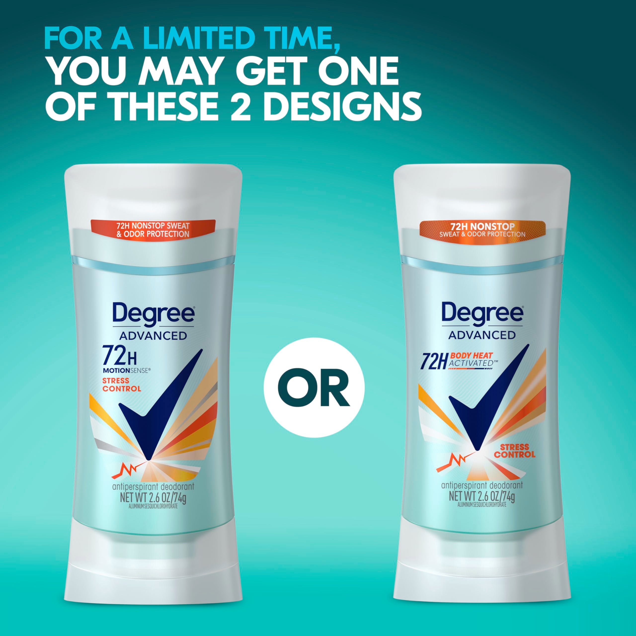 Degree Stress Control fresh scent burst captures energizing aroma during movement.
