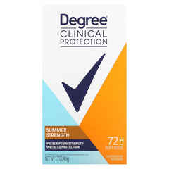 Degree Summer Strength 1.7oz bottle shown for long-lasting protection on hot days