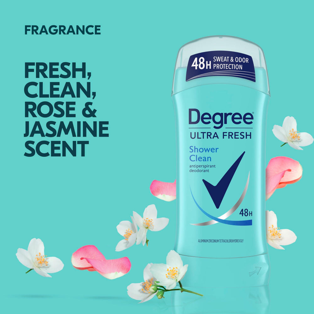 Degree Ultra Fresh: aroma floral-frutal con rosa y jazmín para sensación fresca.