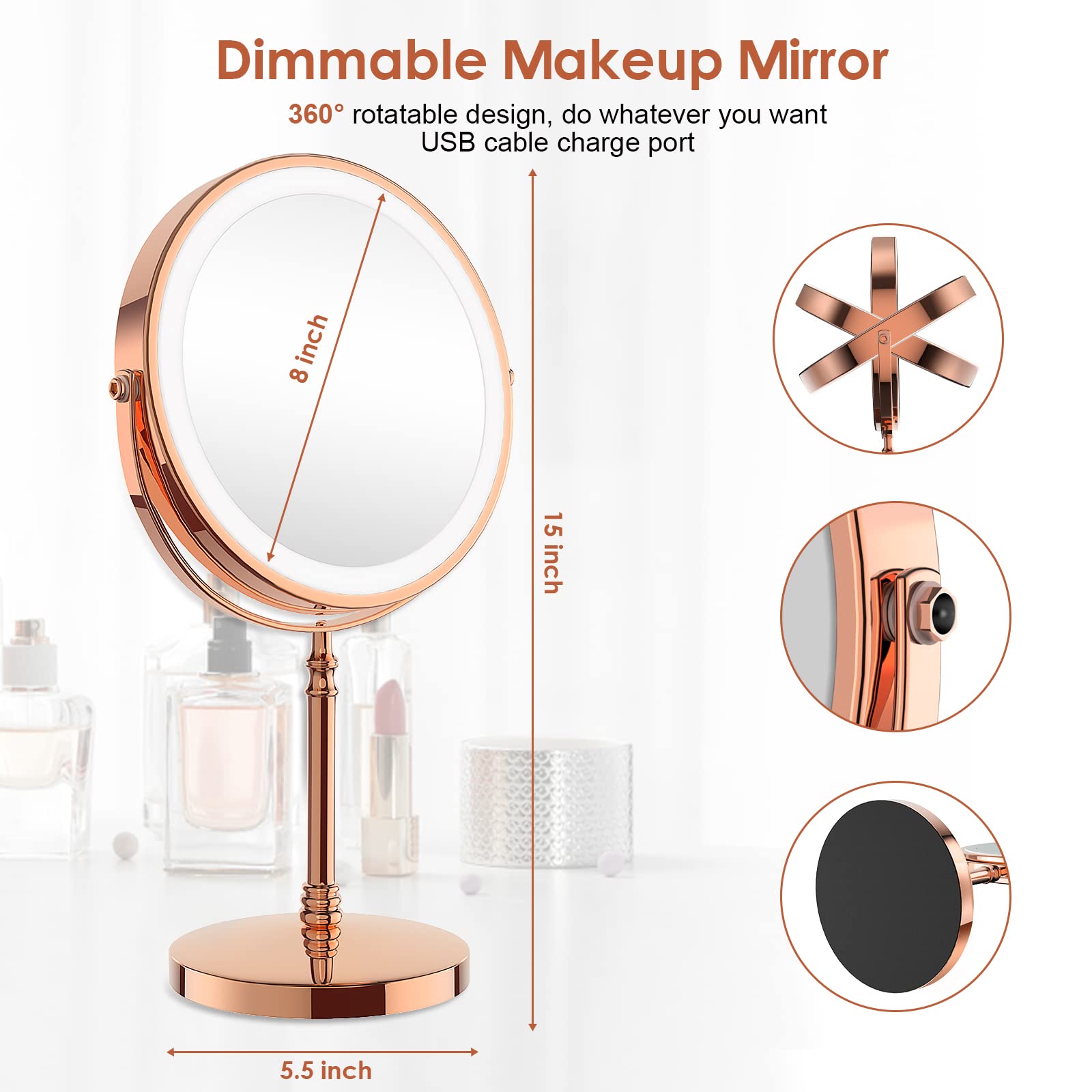 DEIOVWXS 360-degree swivel for easy angle adjustment and reflection.