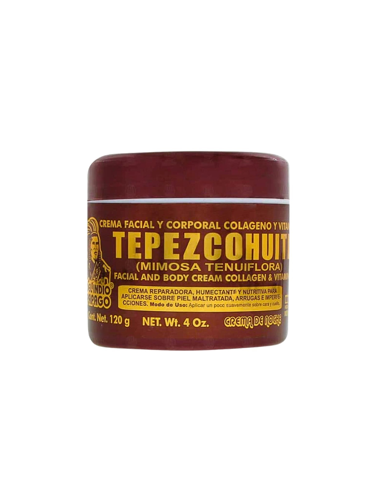 Del Indio Papago crema nocturna Tepezcohuite en tarro ayuda a nutrir la piel por la noche.