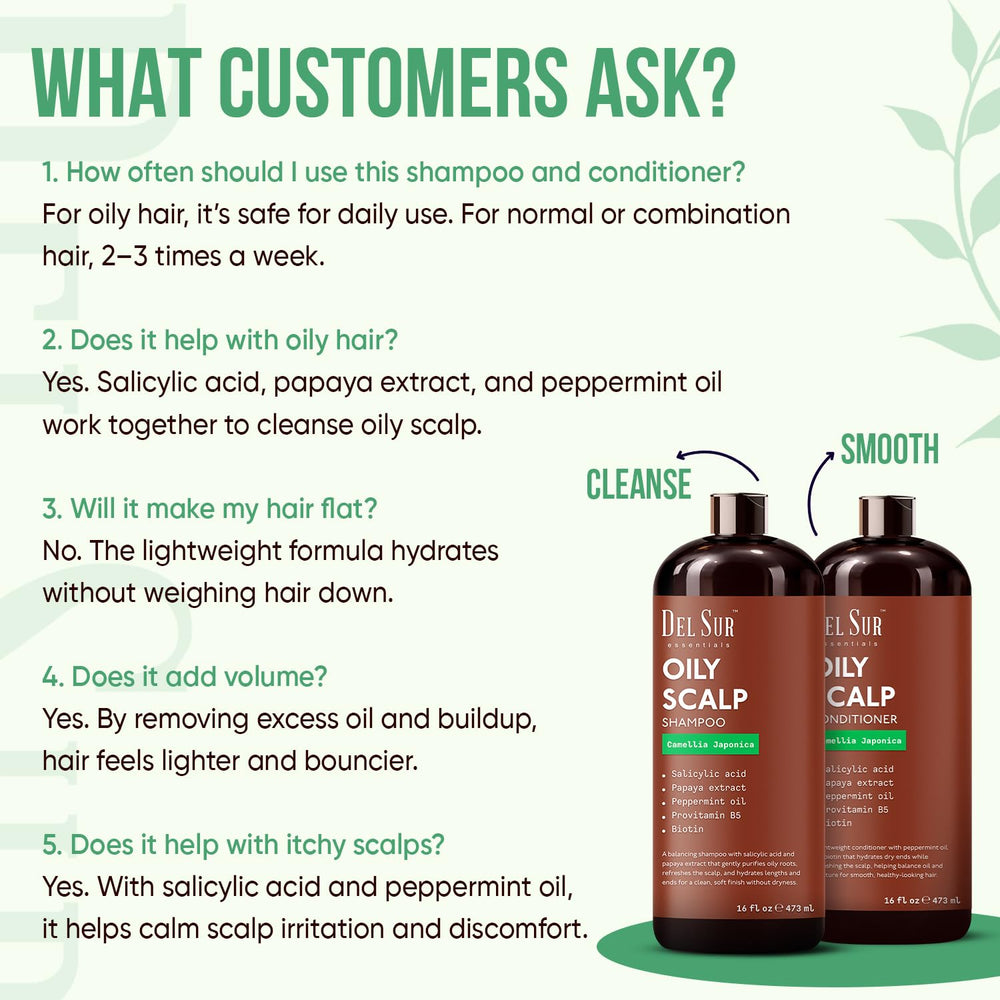 DEL SUR oil-control shampoo on display suggests daily use for balance