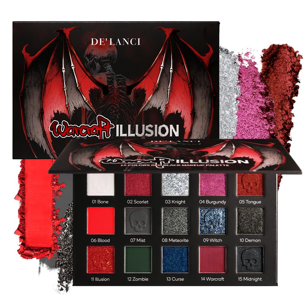 DE'LANCI paleta gótica Rojo Negro ofrece tono intenso para estilo dramático y duradero.