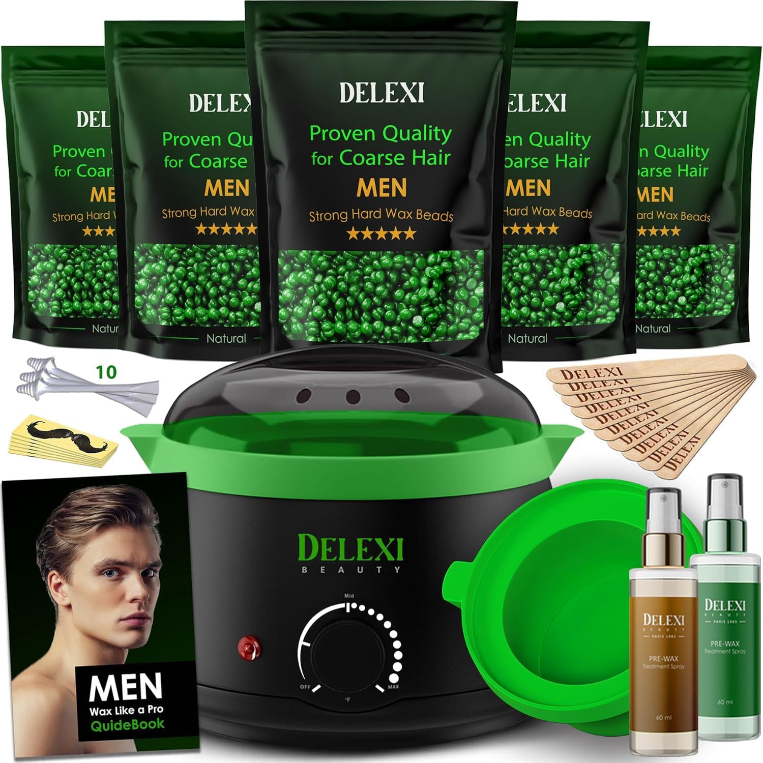 DELEXI back waxing kit with analog warmer for precise, comfortable at-home hair removal.