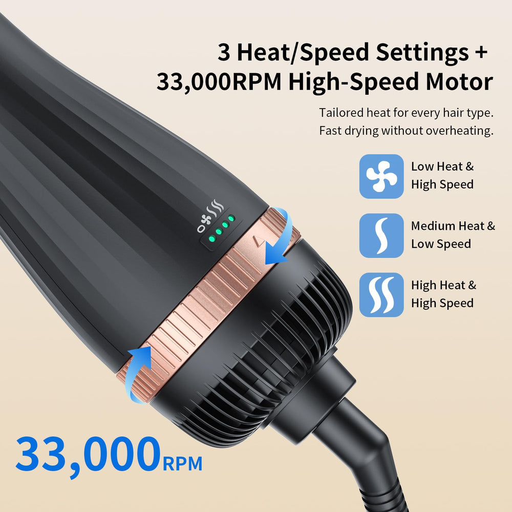 Delpattern hot air brush bottom twist control prevents accidental heat adjustments.