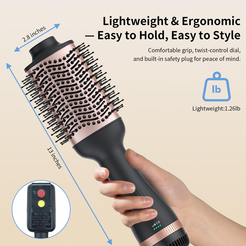 Delpattern hot air brush uses ionic tech to reduce frizz for a smooth finish.