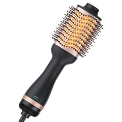 Delpattern hot air brush with oval barrel creates lift and volume for sleek blows.
