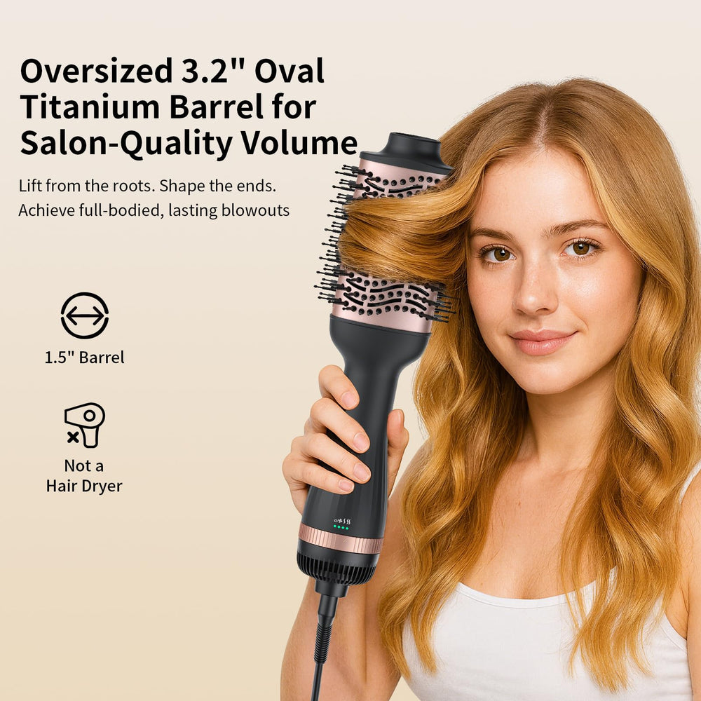 Delpattern hot air brush in rose gold design merges style with safe handling.